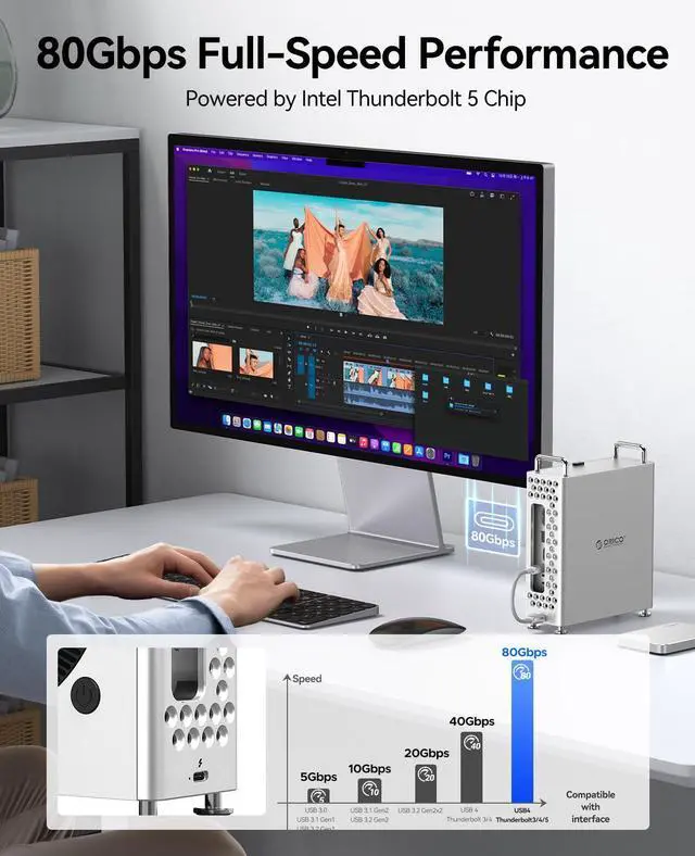 Alt view image 4 of 5 - ORICO Mini Pro Thunderbolt 5 SSD Enclosure 1TB, 80Gbps USB-C NVMe External Hard Drive, Compatible with Windows/Mac/Linux, Aluminum Portable Storage with TB5 Cable (MST5P-1T)