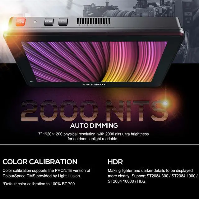 Alt view image 3 of 5 - Lilliput HT7S 7 Inch Camera Field Monitor,Urtra Bright 2000 Nits 1920 * 1080 Touch Screen Director AC Monitor with 3G-SDI&HDMI Input/Output and Two Battery Slot