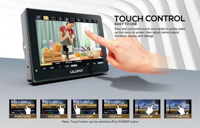 Alt view image 4 of 5 - Lilliput HT7S 7 Inch Camera Field Monitor,Urtra Bright 2000 Nits 1920 * 1080 Touch Screen Director AC Monitor with 3G-SDI&HDMI Input/Output and Two Battery Slot