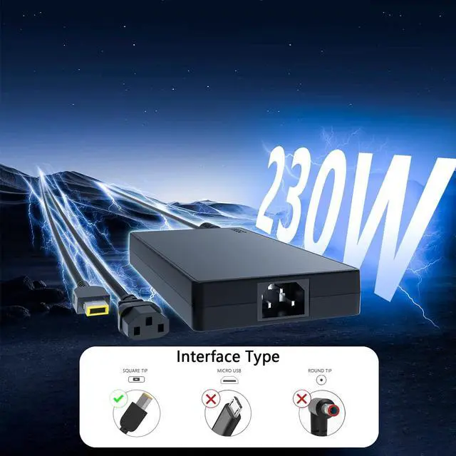 Alt view image 2 of 5 - Ruilezyo 230W Laptop Charger Compatible with Lenovo Legion 5 Slim 5 7 5P C7 S7 Y520 Y720 Y7000 Y920 Y740 Y730 Y540 Y545 C7 S7 ThinkPad P1 P73-P70 P53-P51 15ARH05 ThinkBook 16p AC Adapter