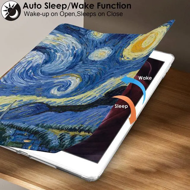 Alt view image 3 of 5 - DuraSafe Cases for iPad PRO 9.7 Inch [ PRO 9.7 2016 ] A1673 A1674 MLPX2LL/A MLPW2LL/A MLPY2LL/A MLYJ2LL/A Trifold Printed Adjustable Stand Feature Case with TPU Heat Dissipation Back - Starry Night