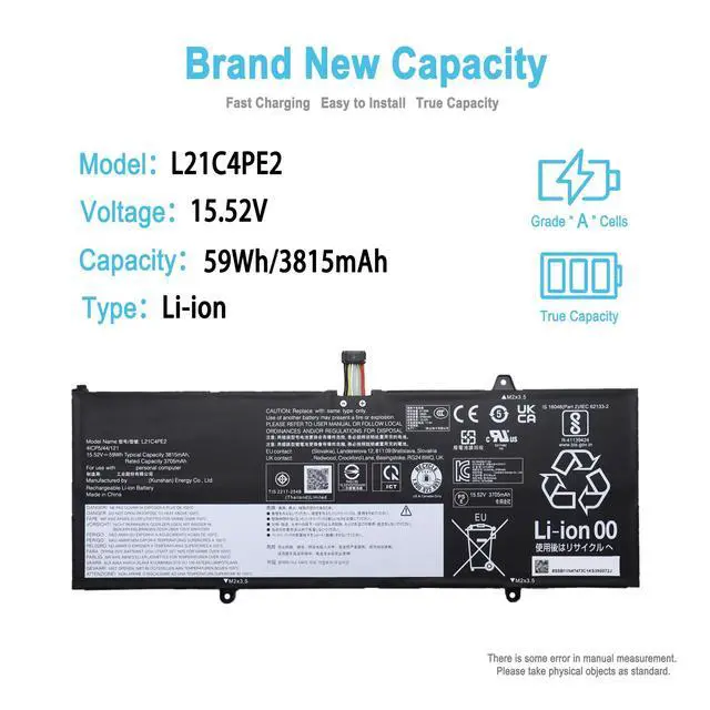 Alt view image 2 of 5 - TAICROWNE 59Wh L21C4PE2 Replacement Laptop Battery for Lenovo Yoga 6 13ALC7 13ABR8 Type 82UD 83B2 Series Notebook L21M4PE2 5B11F29411 5B11N47428 5B11F29414 5B11N47499 15.52V 3815mAh