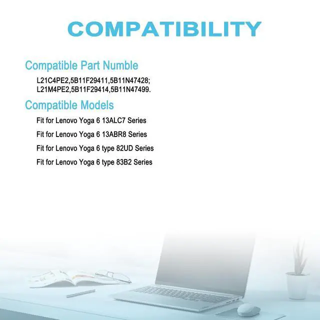 Alt view image 5 of 5 - TAICROWNE 59Wh L21C4PE2 Replacement Laptop Battery for Lenovo Yoga 6 13ALC7 13ABR8 Type 82UD 83B2 Series Notebook L21M4PE2 5B11F29411 5B11N47428 5B11F29414 5B11N47499 15.52V 3815mAh