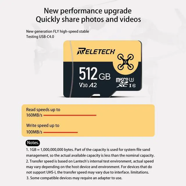 Alt view image 3 of 5 - Reletech 256GB TF Card Memory Card with Adapter, 4K Camera Pro, A2 V30 for Smartphone, Gopro, Action Cams, 4K UHD Video, for Nintendo-Switch, Up to 170MB/s, UHS-I U3 C10 Class 10 (Black, 256.0, GB)