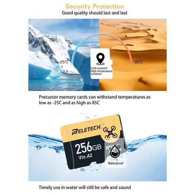 Alt view image 4 of 5 - Reletech 256GB TF Card Memory Card with Adapter, 4K Camera Pro, A2 V30 for Smartphone, Gopro, Action Cams, 4K UHD Video, for Nintendo-Switch, Up to 170MB/s, UHS-I U3 C10 Class 10 (Black, 256.0, GB)