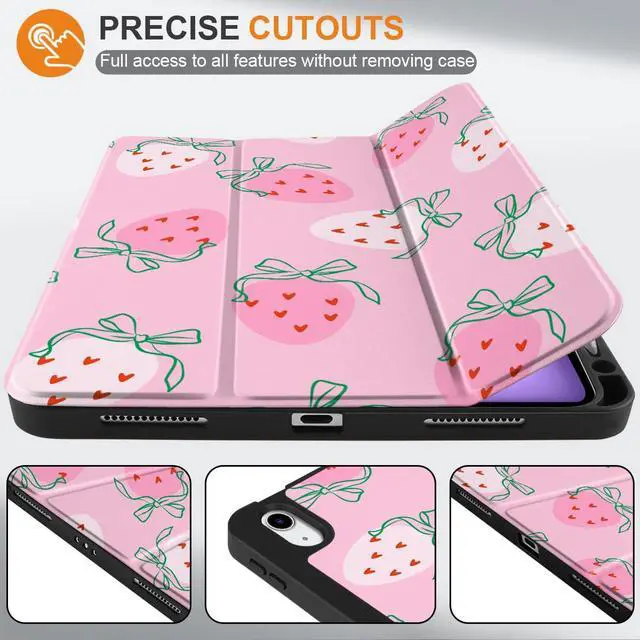 Alt view image 2 of 5 - MEEgoodo Case for M3/M2 iPad Air 11 inch 2025/2024,Case for iPad Air 5th Generation/iPad Air 4th Generation 10.9 inch 2022 2020, Tablet Cover with Soft TPU Back Shell, Strawberry & Bow