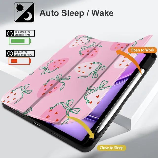 Alt view image 3 of 5 - MEEgoodo Case for M3/M2 iPad Air 11 inch 2025/2024,Case for iPad Air 5th Generation/iPad Air 4th Generation 10.9 inch 2022 2020, Tablet Cover with Soft TPU Back Shell, Strawberry & Bow