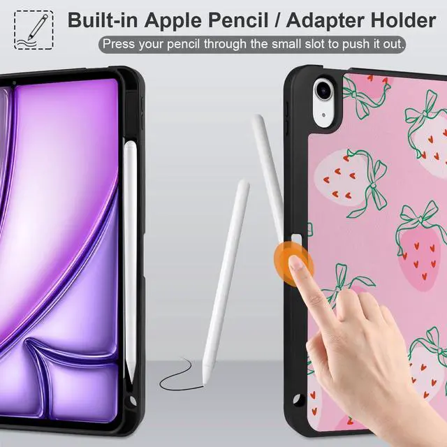 Alt view image 4 of 5 - MEEgoodo Case for M3/M2 iPad Air 11 inch 2025/2024,Case for iPad Air 5th Generation/iPad Air 4th Generation 10.9 inch 2022 2020, Tablet Cover with Soft TPU Back Shell, Strawberry & Bow