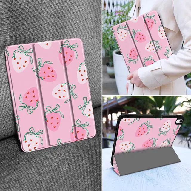 Alt view image 5 of 5 - MEEgoodo Case for M3/M2 iPad Air 11 inch 2025/2024,Case for iPad Air 5th Generation/iPad Air 4th Generation 10.9 inch 2022 2020, Tablet Cover with Soft TPU Back Shell, Strawberry & Bow