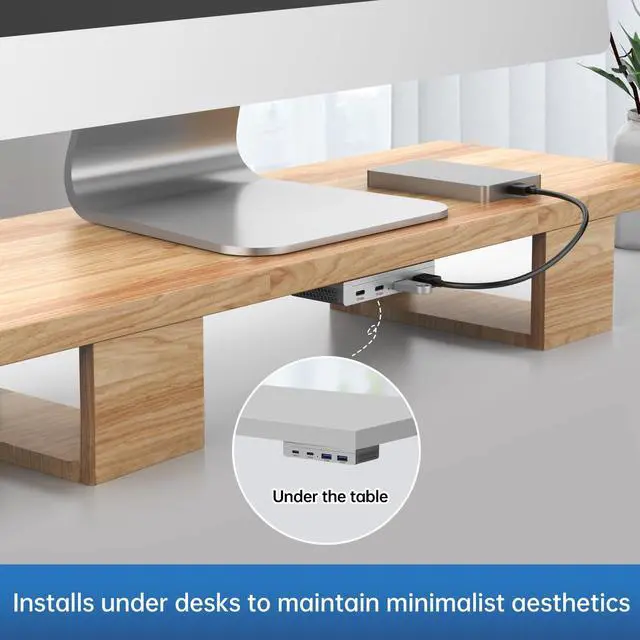 Alt view image 4 of 5 - EJAY 10Gbps Magnetic USB-C Hub, 4-Port USB 3.2 Gen2 Data Transfer, Includes Sliding Rail, Screws and Sticky Pads for MacBook Laptop PC, Silver
