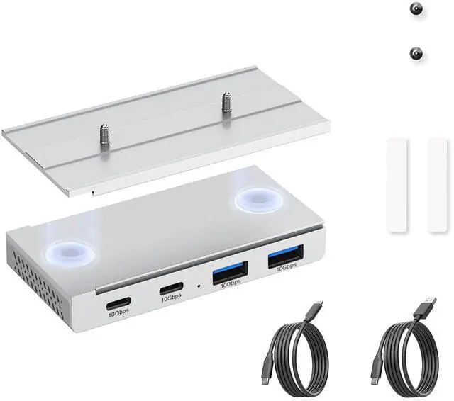 Main image of EJAY 10Gbps Magnetic USB-C Hub, 4-Port USB 3.2 Gen2 Data Transfer, Includes Sliding Rail, Screws and Sticky Pads for MacBook Laptop PC, Silver