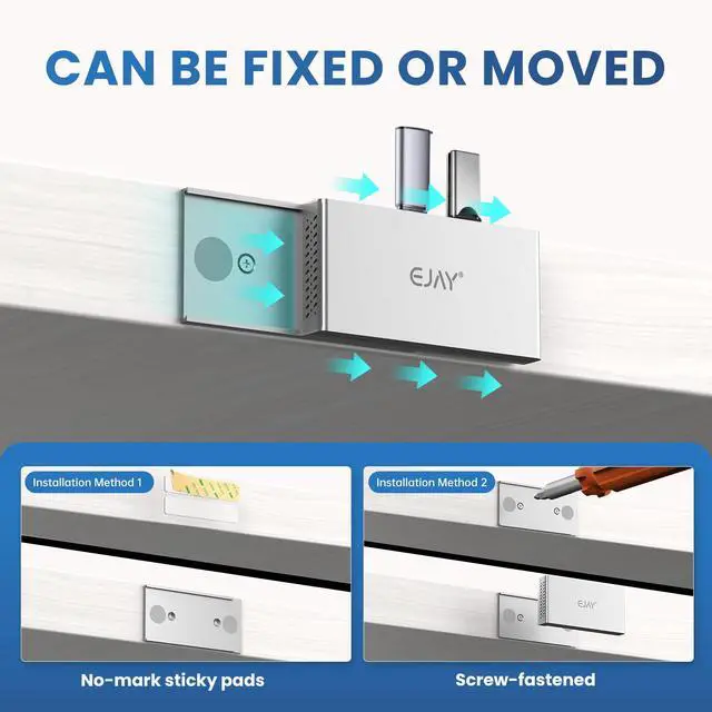Alt view image 3 of 5 - EJAY 10Gbps Magnetic USB-C Hub, 4-Port USB 3.2 Gen2 Data Transfer, Includes Sliding Rail, Screws and Sticky Pads for MacBook Laptop PC, Silver