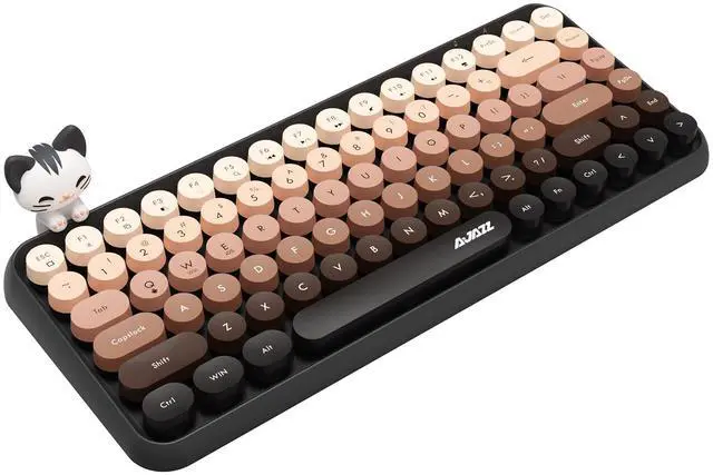 Main image of FELICON 308i Wireless Bluetooth Keyboard, Retro Typewriter Design with Gradient Colorful Round Keycaps and Cute Magnetic Cat Doll, 84 Keys, Multi Device Keyboard for iPad/Laptop/PC/Win/Mac(Coffee)