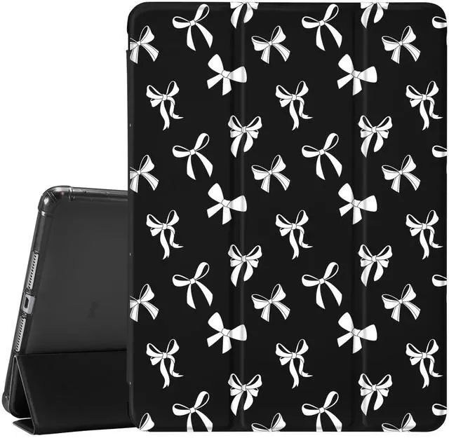 Main image of Idocolors Cute Bowknot Pad Case for 10.2 Inch iPad 9th/7th/8th Generation, Clear TPU Smart Stand Back Cover with Pencil Holder, Auto Wake/Sleep Foldable Shockproof Protective iPad 2021/2020/2019 Case