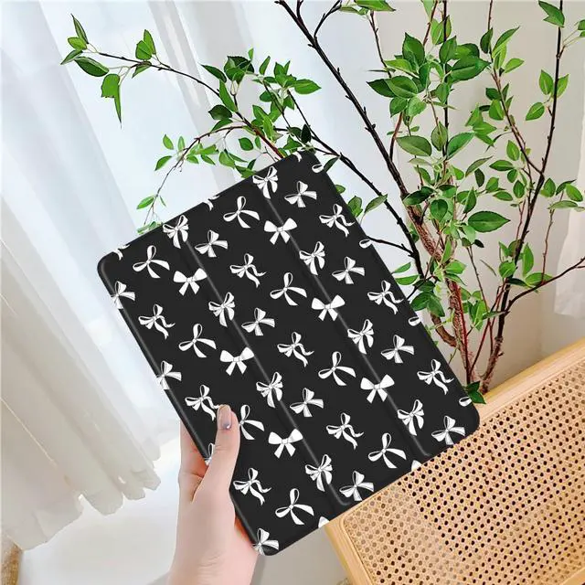 Alt view image 2 of 5 - Idocolors Cute Bowknot Pad Case for 10.2 Inch iPad 9th/7th/8th Generation, Clear TPU Smart Stand Back Cover with Pencil Holder, Auto Wake/Sleep Foldable Shockproof Protective iPad 2021/2020/2019 Case