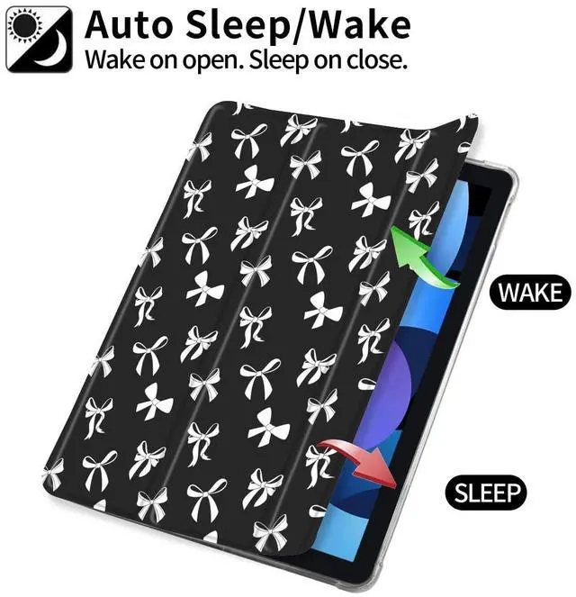 Alt view image 3 of 5 - Idocolors Cute Bowknot Pad Case for 10.2 Inch iPad 9th/7th/8th Generation, Clear TPU Smart Stand Back Cover with Pencil Holder, Auto Wake/Sleep Foldable Shockproof Protective iPad 2021/2020/2019 Case