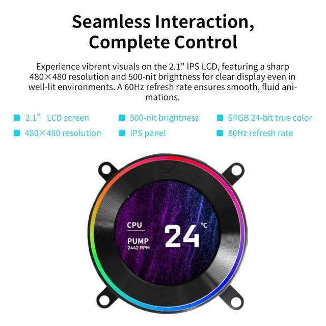 Alt view image 5 of 5 - Lian Li Hydroshift II 360 Liquid CPU Cooler - Flexible Slide-Tube Clamp Coolant Pathway - 2.1 IPS LCD Screen - 3 Control Mode - Fits Most PC Fans - LGA 1851/1700, AMD AM5/AM4 - Black (HS2LCD36W)