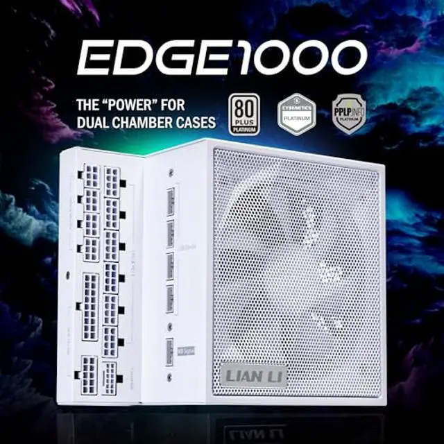 Alt view image 2 of 5 - Lian Li Edge Series-1000W Full Modular Power Supply-80 Plus Platinum-ATX 3.0, 3.1-PCIE 5.1-L-Shape Design for Dual Chamber Case-120mm FDB Fan-Supports up to 4X USB Devices-White (EG1000WE.US)