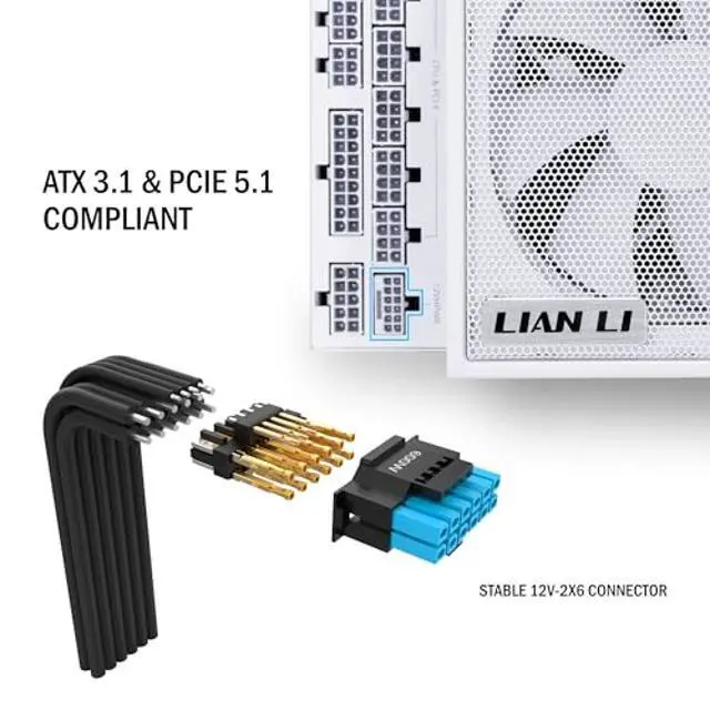 Alt view image 3 of 5 - Lian Li Edge Series-1000W Full Modular Power Supply-80 Plus Platinum-ATX 3.0, 3.1-PCIE 5.1-L-Shape Design for Dual Chamber Case-120mm FDB Fan-Supports up to 4X USB Devices-White (EG1000WE.US)