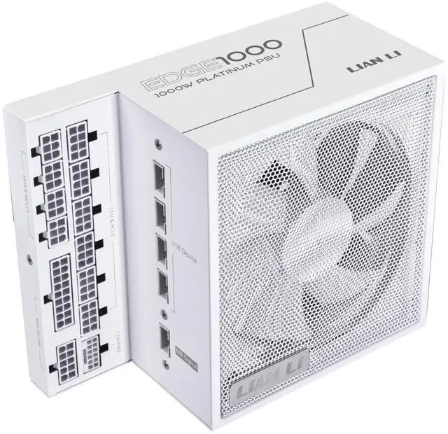 Main image of Lian Li Edge Series-1000W Full Modular Power Supply-80 Plus Platinum-ATX 3.0, 3.1-PCIE 5.1-L-Shape Design for Dual Chamber Case-120mm FDB Fan-Supports up to 4X USB Devices-White (EG1000WE.US)