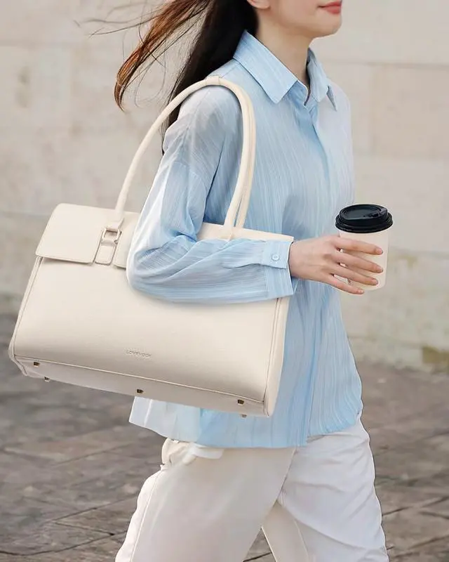 Alt view image 2 of 5 - LOVEVOOK Laptop Bag for Women Work Tote 15.6 Inch Briefcase Messenger Bag Waterproof Business Office Professional Large Capacity Handbag Shoulder Bag,Beige