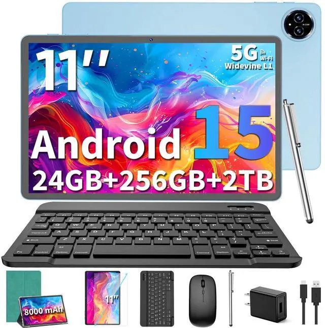 Main image of Android 15 Tablet, 2025 Upgraded 11 inch Android Tablets with Keyboard, 24GB+256GB+2TB Expand, Support Face Unlock+18W Fast Charging, Octa-Core CPU,Dual WiFi6, Dual Camera,8000mAh Battery, Green