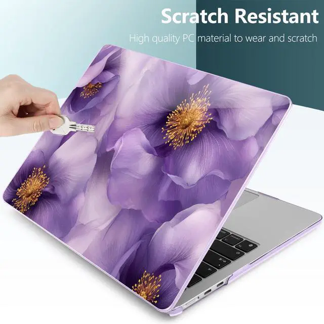 Alt view image 5 of 5 - TWOLSKOO for MacBook Air 15 inch Case 2025 2024 2023 Release M4 A3241 M3 A3114 M2 A2941, Plastic Hard Shell & Screen Protector & Keyboard Cover & Type C Adapter, Purple Flowers