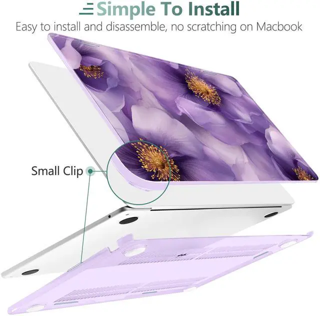 Alt view image 4 of 5 - TWOLSKOO for MacBook Air 15 inch Case 2025 2024 2023 Release M4 A3241 M3 A3114 M2 A2941, Plastic Hard Shell & Screen Protector & Keyboard Cover & Type C Adapter, Purple Flowers
