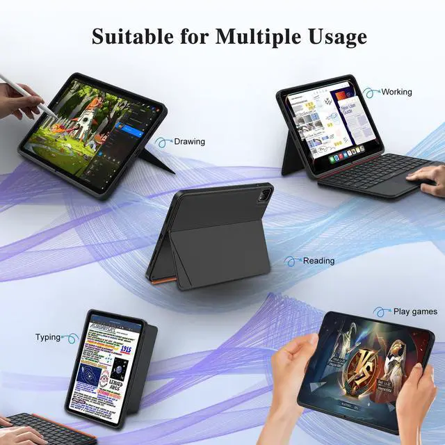 Alt view image 3 of 5 - iPad Pro 13 inch Case with Keyboard (M5 2025, M4 2024), Flex Magnetic Detachable Backlit Keyboard Case, Larger Multi-Trackpad, Landscape/Portrait, 160° Adjustable Stand, Slim Protective Case (Black)