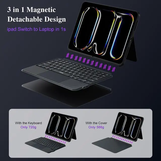 Alt view image 4 of 5 - iPad Pro 13 inch Case with Keyboard (M5 2025, M4 2024), Flex Magnetic Detachable Backlit Keyboard Case, Larger Multi-Trackpad, Landscape/Portrait, 160° Adjustable Stand, Slim Protective Case (Black)