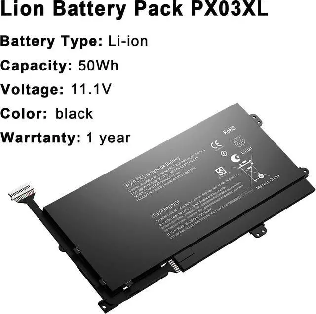 Alt view image 2 of 5 - PX03XL Laptop Battery for HP Envy 14 Touchsmart M6 Series M6-k M6-k010dx M6-k025dx M6-K015DX M6-k125dx M6-k022dx 14-K002TX 14- K112NR 715050-001 714762-1C1 TPN-C109 TPN-C110 TPN-C111