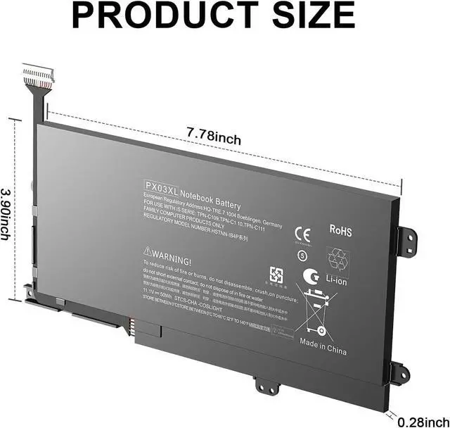 Alt view image 5 of 5 - PX03XL Laptop Battery for HP Envy 14 Touchsmart M6 Series M6-k M6-k010dx M6-k025dx M6-K015DX M6-k125dx M6-k022dx 14-K002TX 14- K112NR 715050-001 714762-1C1 TPN-C109 TPN-C110 TPN-C111