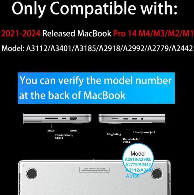 Alt view image 2 of 5 - Teryeefi Pattern Case for MacBook Pro 14 inch Case 2025-2021 M5 M4 M3 M2 M1 Pro/Max, Fit Model A3401 A3112 A2992 A2918 A2779 A2442 Protective Hard Shell +Keyboard Cover+Screen Protector - Green Leaf