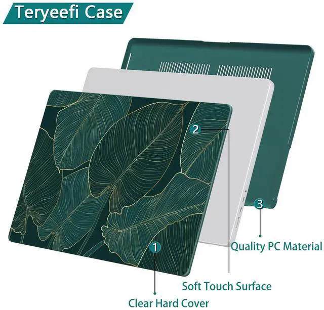 Alt view image 5 of 5 - Teryeefi Pattern Case for MacBook Pro 14 inch Case 2025-2021 M5 M4 M3 M2 M1 Pro/Max, Fit Model A3401 A3112 A2992 A2918 A2779 A2442 Protective Hard Shell +Keyboard Cover+Screen Protector - Green Leaf