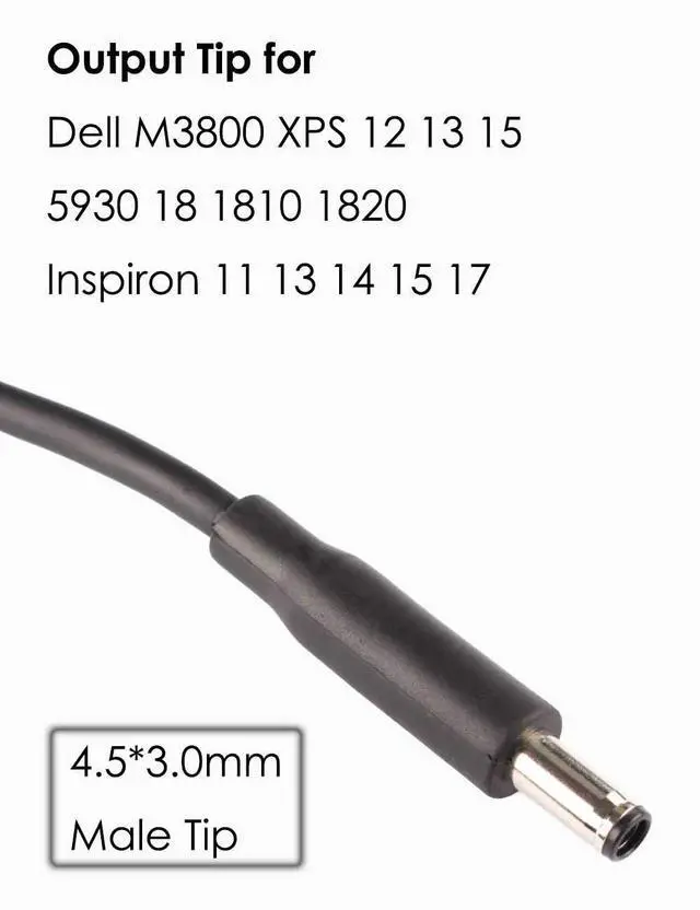 Alt view image 3 of 5 - Tip Adapter Converter Cable for Dell 45w 65w 90w, Dongle Tip Connector Charging Converter Adapter Cord Power Supply Cable for Dell Laptop for D5g6m M3800 XPS 12 13 Inspiron 11 13 14 15 17 - 15 Pack