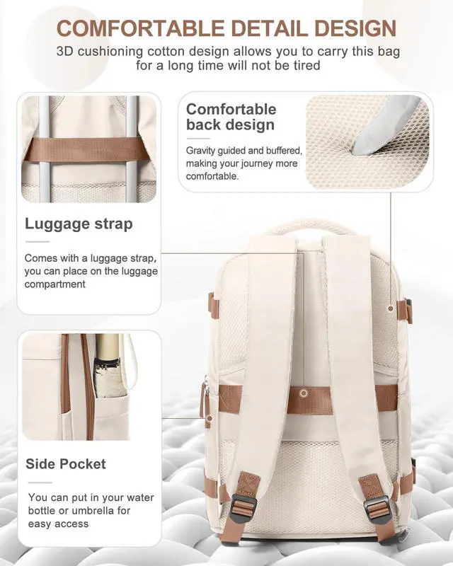 Alt view image 3 of 5 - coowoz Travel Backpack Carry On for Women Man Gym Backpacks with Laptop Compartment Mochila de Viaje Teacher Personal Item Backpack Airplane Accessories Must Haves Beige Brown Small