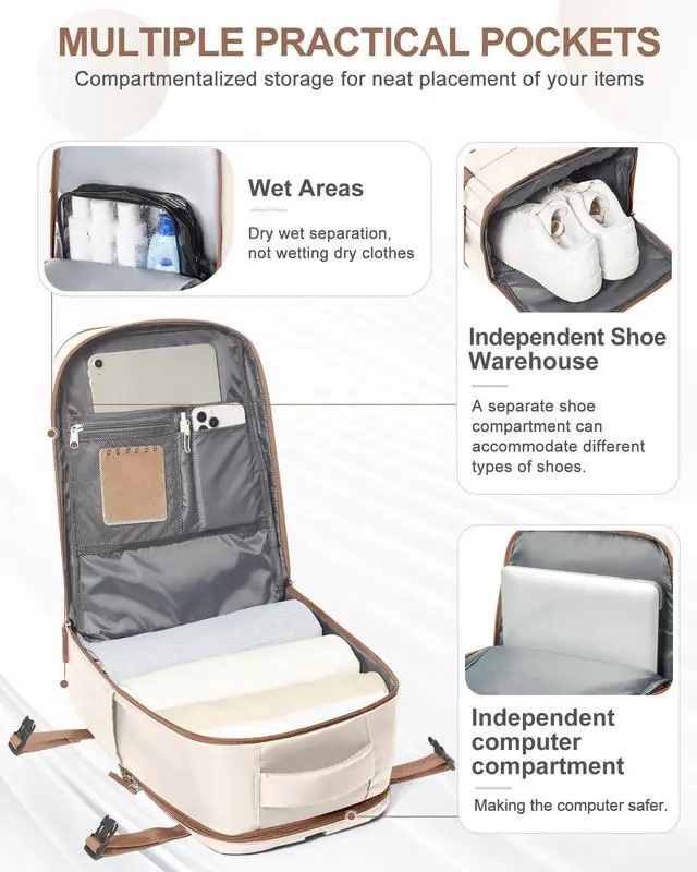 Alt view image 4 of 5 - coowoz Travel Backpack Carry On for Women Man Gym Backpacks with Laptop Compartment Mochila de Viaje Teacher Personal Item Backpack Airplane Accessories Must Haves Beige Brown Small