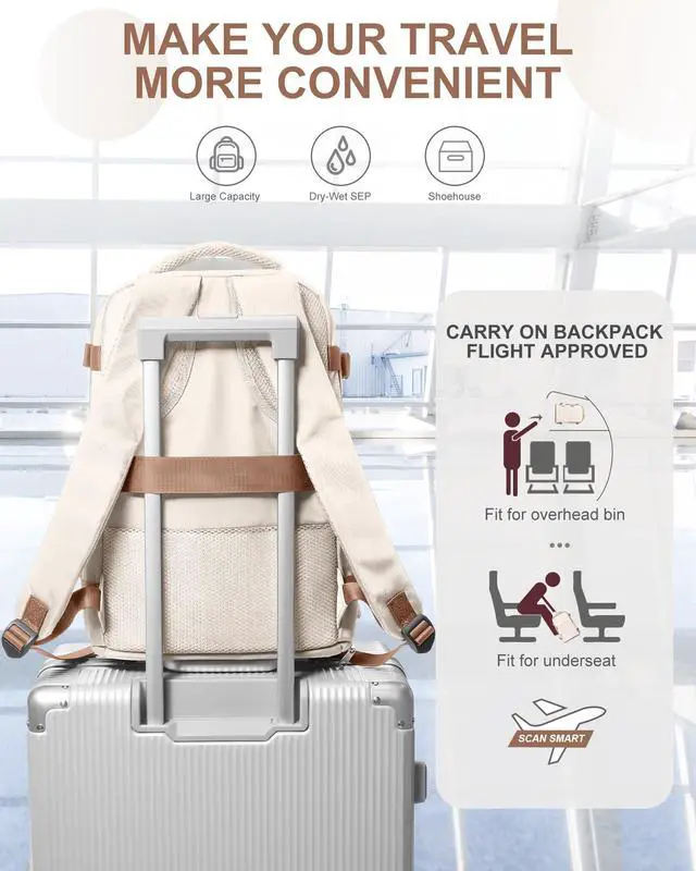 Alt view image 5 of 5 - coowoz Travel Backpack Carry On for Women Man Gym Backpacks with Laptop Compartment Mochila de Viaje Teacher Personal Item Backpack Airplane Accessories Must Haves Beige Brown Small