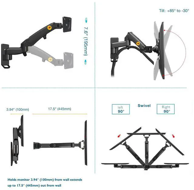 Alt view image 2 of 5 - NB North Bayou TV Monitor Wall Mount Bracket Full Motion Articulating Swivel for 17-35" Monitors (Load Capacity from 6.6 to 26.4lbs) Double Extension F150