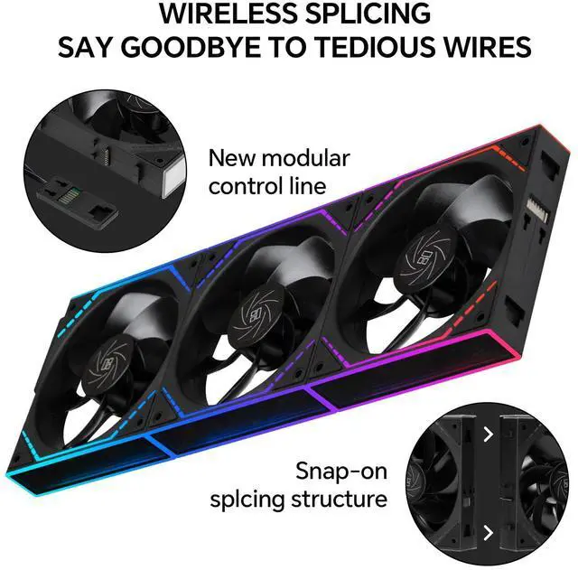 Alt view image 2 of 5 - TL-M12QR X3 120mm ARGB PC Fans  Reverse Blade Design, 1500RPM, Silent Operation, Daisy-Chain Connection, with Infinite Mirror Effect (Black-3Pack)