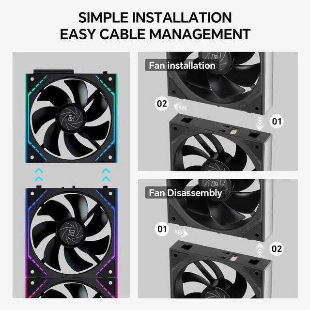 Alt view image 4 of 5 - TL-M12QR X3 120mm ARGB PC Fans  Reverse Blade Design, 1500RPM, Silent Operation, Daisy-Chain Connection, with Infinite Mirror Effect (Black-3Pack)
