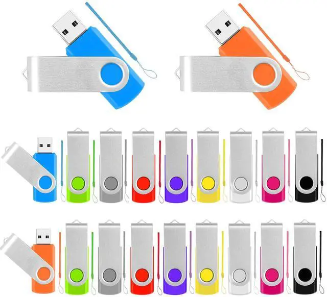 Main image of Bulk USB Flash Drives 4GB Thumb Drive 20 Pack Swivel Memory Stick Jump Drives Multipack Flashdrive with Lanyards, Portable USB Drive Zip Pendrive Photo Stick Data Storage Back to School Supplies
