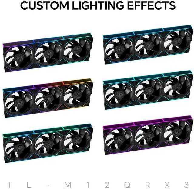 Alt view image 5 of 5 - TL-M12QR X3 120mm ARGB PC Fans  Reverse Blade Design, 1500RPM, Silent Operation, Daisy-Chain Connection, with Infinite Mirror Effect (Black-3Pack)