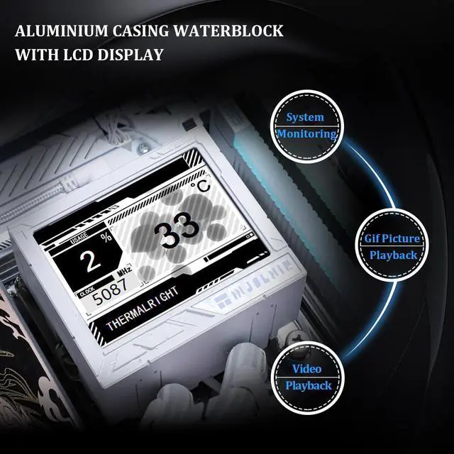 Alt view image 5 of 5 - Thermalrlght Mjolnir Vision 360 ARGB White CPU Water Cooler,3 PWM Fans Water Cooling System with 2000PRM,for AM4/AM5&Intel LGA1851/1700, Magnetic Detachable LCD Screen with 320 * 240 Resolution