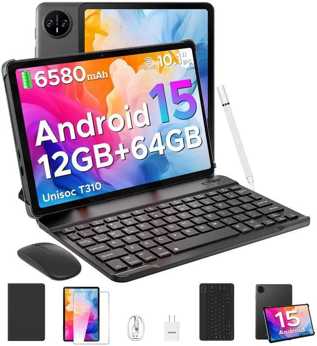 Main image of DOOGEE Tab A9 10 inch Tablet with Keyboard, Android 15 Tablet 12GB+64GB/2TB Expand, 2.0GHz Quad Core Android Tablets, 6580mAh,1280x800 IPS HD Touchscreen,Dual Speakers,5G WiFi,BT5.0,Face Unlock