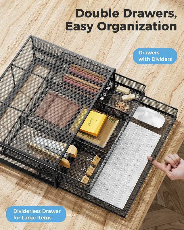 Alt view image 5 of 5 - HUANUO Monitor Stand Riser, Metal Monitor Riser with Drawer, Desk Organizer