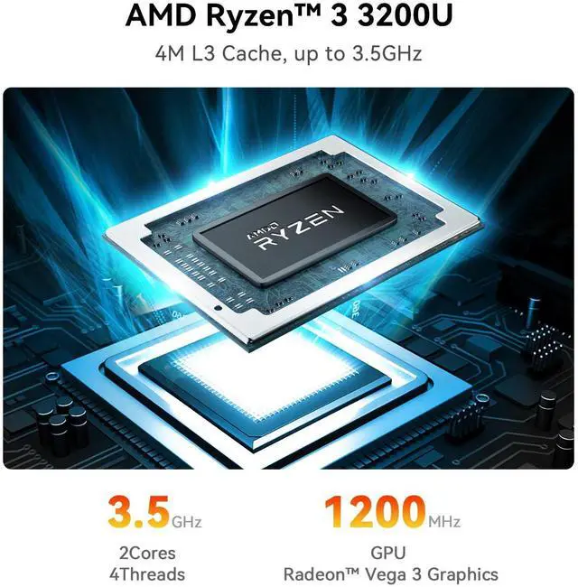 Alt view image 3 of 5 - Beelink SER3 Mini PC, AMD Ryzen 3 3200U(2C/4T, up to 3.5GHz), 16G DDR4 RAM 500G M.2 NVMe SSD, Mini Computer Support 4K Dual Screen Display/WiFi5/BT5.0/1000M LAN/USB3.2/Win11 Pro