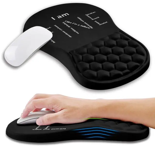 Main image of Kuosgm Ergonomic Mouse Pad Wrist Support with Memory Foam Massage Bulge, Carpal Tunnel Pain Relief Mousepad Wrist Rest for Mouse(12x8 inch, I Am Fine)