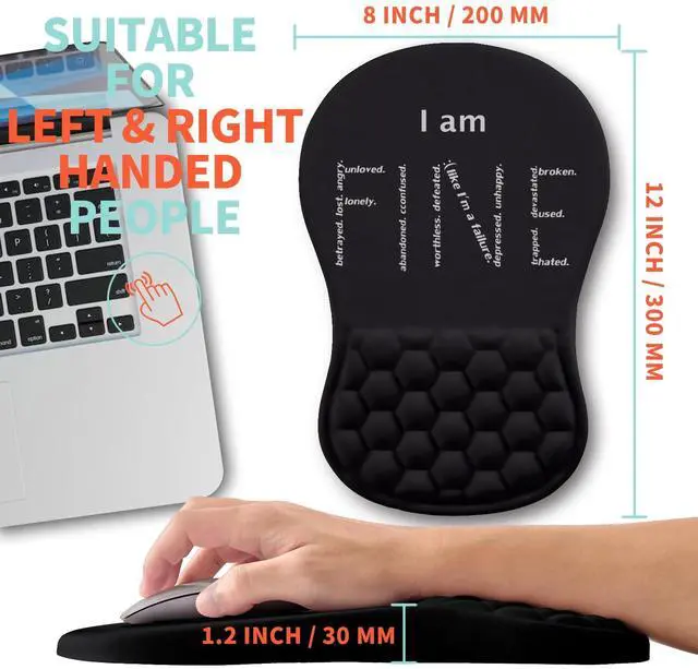 Alt view image 5 of 5 - Kuosgm Ergonomic Mouse Pad Wrist Support with Memory Foam Massage Bulge, Carpal Tunnel Pain Relief Mousepad Wrist Rest for Mouse(12x8 inch, I Am Fine)