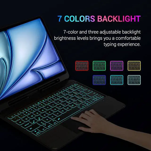 Alt view image 3 of 5 - Omikamo for iPad 10th Generation Case with Computer Keyboard, 7 Color Backlit Magnetic Wireless Keyboard for iPad 10th Gen 10.9 in, Multi-Touch Trackpad, Pen Holder, 2 Bluetooth Device Connection